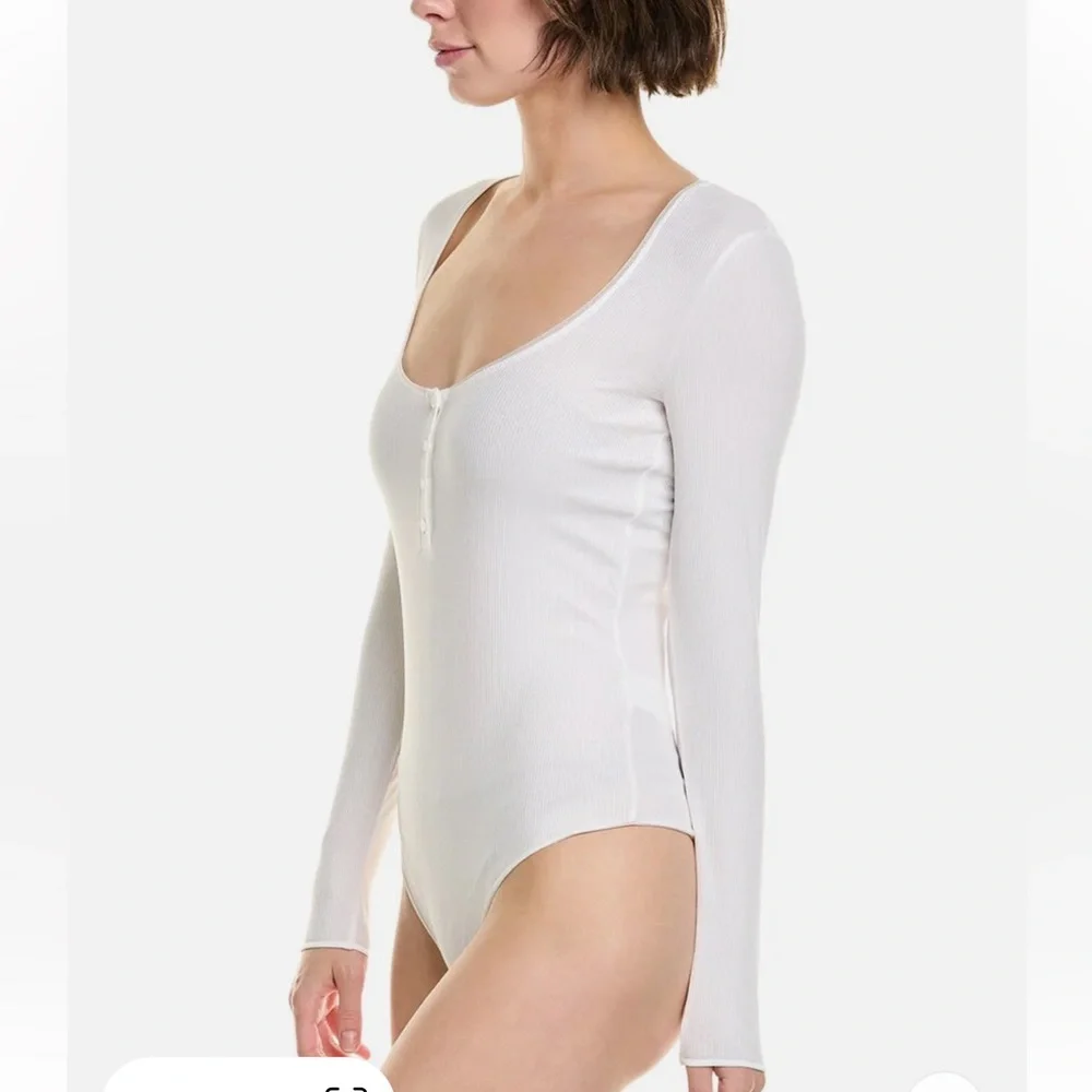 Wolford White Ribbed Long Sleeve Henley Bodysuit - Picture 8 of 16